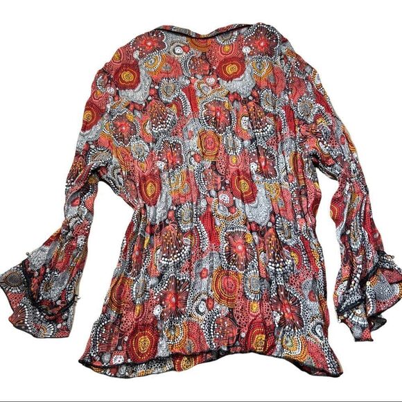 PIANO 1X Acordion Fold Blouse Multicolored Beaded Snap closed sheer - Picture 4 of 11